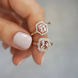 Rose Gold Morganite & Diamond Halo Ring