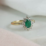 Emerald & Diamond Fancy Halo Ring