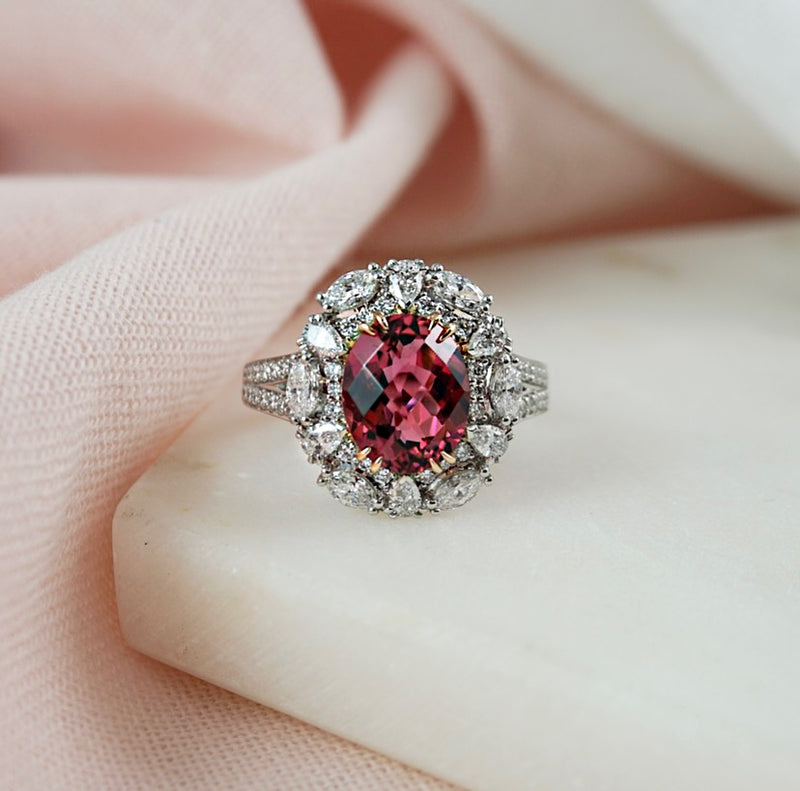 'Roseanna' Pink Tourmaline & Diamond Fancy Halo Ring