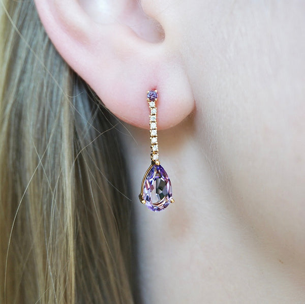 Rose Gold, Amethyst & Diamond Drop Earrings