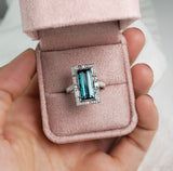 'Elizabeth' Teal Tourmaline & Diamond Ring