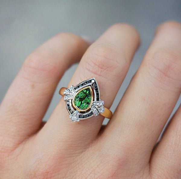 'Audrey' Tsavorite Garnet and Black Diamond Ring