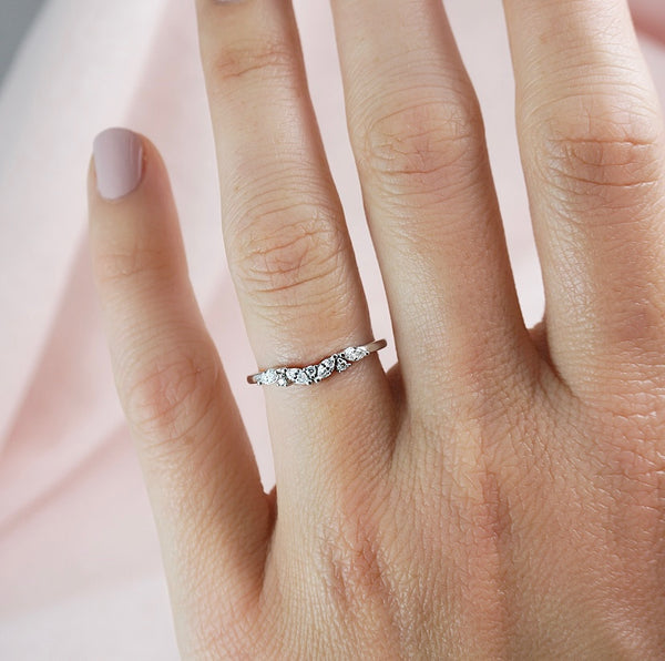 Slightly Curved Claw Set Diamond White Gold Wedding Ring