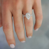Lab Grown Madison-Pear Shape Diamond Halo Engagement Ring with Diamond Set Band in White Gold
