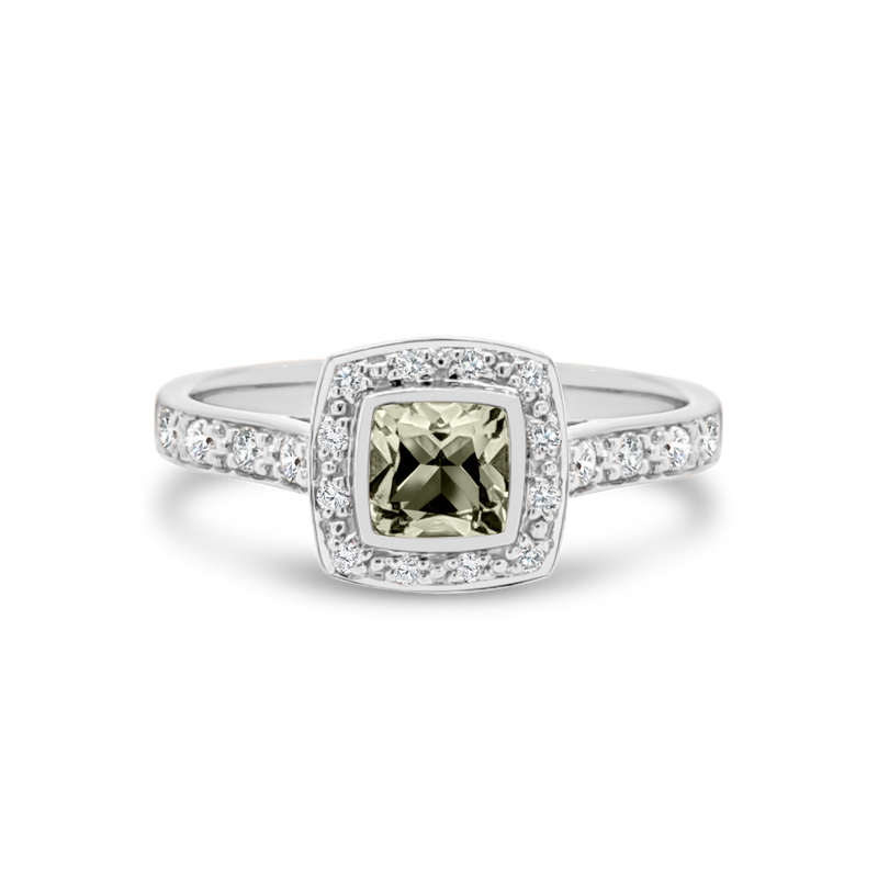 Green Amethyst & Diamond Halo Ring