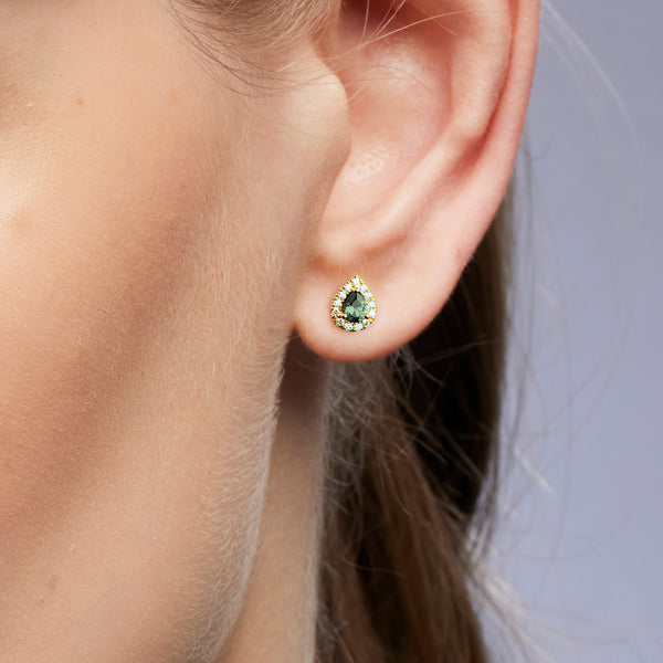 Clarissa Australian Teal Sapphire & Diamond Earrings