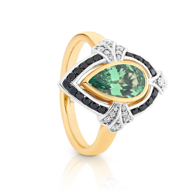 'Audrey' Tsavorite Garnet and Black Diamond Ring