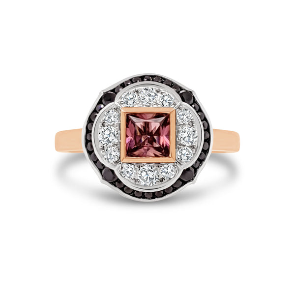 Pink Tourmaline & Black Diamond Ring