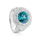 'Lola' Blue Zircon and Diamond Double Halo Dress Ring