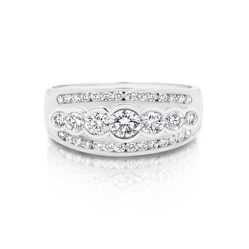 Bezel Set Three Row Diamond Dress Ring